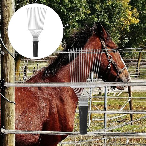 TEHAUX Livestock Grooming Rake and Hair Brush for Cattle Shedding, 32cm Compact Black-White Wool Comb for Farm Ranch Grooming Supplies in Kuwait