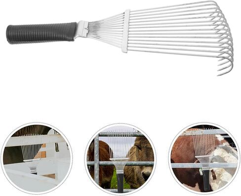 TEHAUX Livestock Grooming Rake and Hair Brush for Cattle Shedding, 32cm Compact Black-White Wool Comb for Farm Ranch Grooming Supplies in Kuwait