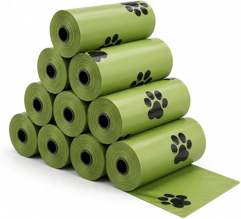 150pcs Dog Poop Bags, 10 Rolls Leak-Proof Paw Print Waste Bags - Durable Polyethylene Outdoor Poop Disposal for Dogs in Kuwait