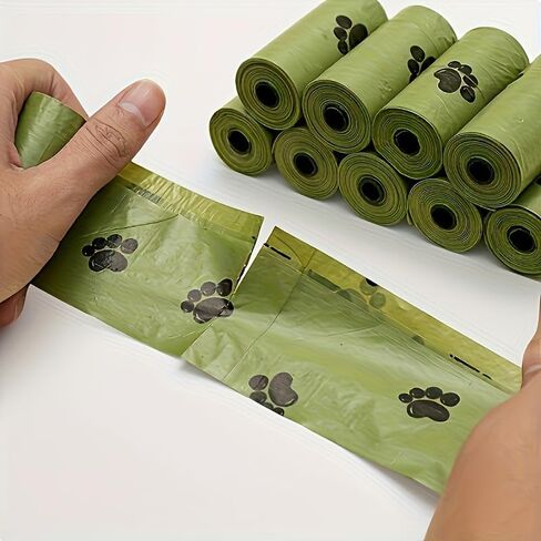 150pcs Dog Poop Bags, 10 Rolls Leak-Proof Paw Print Waste Bags - Durable Polyethylene Outdoor Poop Disposal for Dogs in Kuwait