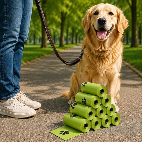 150pcs Dog Poop Bags, 10 Rolls Leak-Proof Paw Print Waste Bags - Durable Polyethylene Outdoor Poop Disposal for Dogs in Kuwait