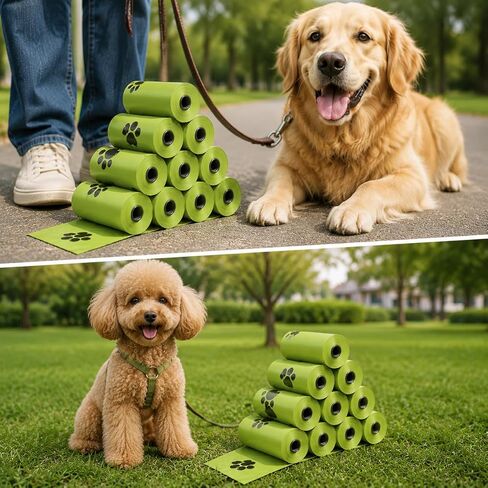 150pcs Dog Poop Bags, 10 Rolls Leak-Proof Paw Print Waste Bags - Durable Polyethylene Outdoor Poop Disposal for Dogs in Kuwait