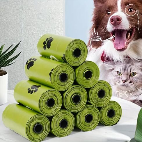 150pcs Dog Poop Bags, 10 Rolls Leak-Proof Paw Print Waste Bags - Durable Polyethylene Outdoor Poop Disposal for Dogs in Kuwait