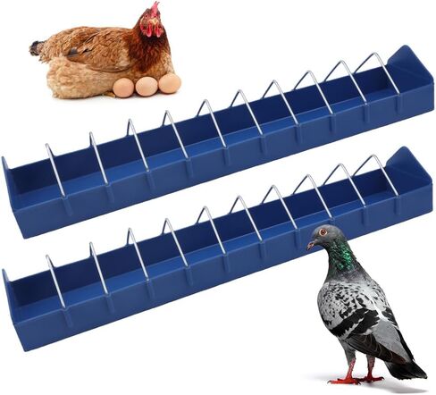 2 Pack Large Pigeon Feeder 11 Slot Thick Durable Container Feeding Dish Food Dispenser with Removable Steel Wires for Pigeon Chicken Duck Bird Parrot Poultry in Kuwait