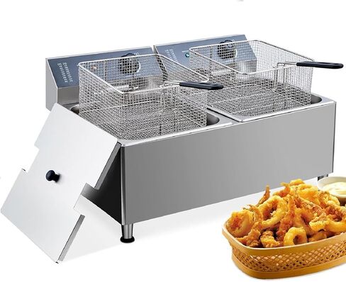 GarveeTech Deep fryers Commercial Deep Fryer 11 L x 2, Large Dual Tank Electric Countertop Fryer for Restaurant with 2 Frying Baskets and Lids, 1700W x 2, 120V in Saudi Arabia