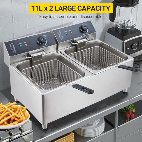 GarveeTech Deep fryers Commercial Deep Fryer 11 L x 2, Large Dual Tank Electric Countertop Fryer for Restaurant with 2 Frying Baskets and Lids, 1700W x 2, 120V in Saudi Arabia