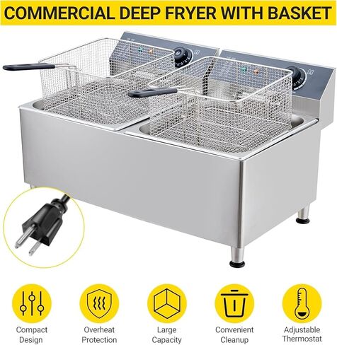 GarveeTech Deep fryers Commercial Deep Fryer 11 L x 2, Large Dual Tank Electric Countertop Fryer for Restaurant with 2 Frying Baskets and Lids, 1700W x 2, 120V in Saudi Arabia