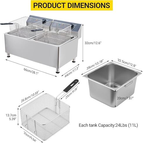 GarveeTech Deep fryers Commercial Deep Fryer 11 L x 2, Large Dual Tank Electric Countertop Fryer for Restaurant with 2 Frying Baskets and Lids, 1700W x 2, 120V in Saudi Arabia