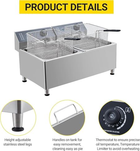 GarveeTech Deep fryers Commercial Deep Fryer 11 L x 2, Large Dual Tank Electric Countertop Fryer for Restaurant with 2 Frying Baskets and Lids, 1700W x 2, 120V in Saudi Arabia