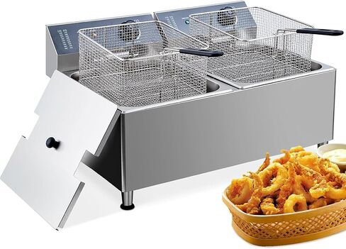 GarveeTech Deep fryers Commercial Deep Fryer 11 L x 2, Large Dual Tank Electric Countertop Fryer for Restaurant with 2 Frying Baskets and Lids, 1700W x 2, 120V in Saudi Arabia