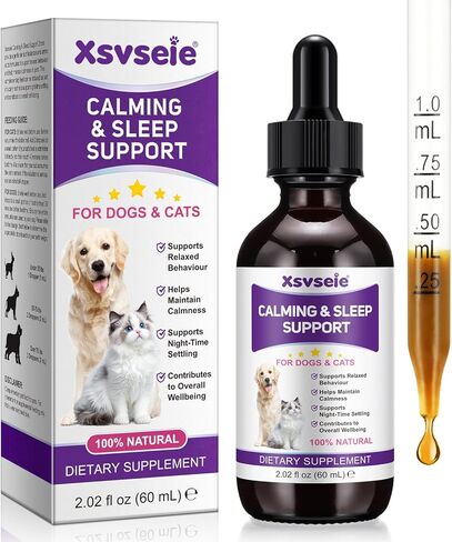 Liquid Melatonin for Dogs & Cats, 60ml Dog Melatonin Calming Drops with L-Theanine, Cat Calming Dog Sleep Aid Support Anxiety Relief for Travel, Separation, Barking, Fireworks in Kuwait