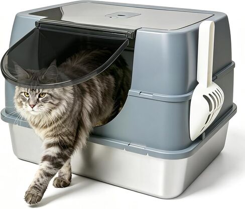 Stainless Steel Litter Box with Litter Box Enclosed Top Entry Metal Litterbox for Big Cats Easy Cleaning Anti-Leakage & High Sided with& Scoop in Kuwait