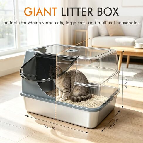 Stainless Steel Litter Box with Litter Box Enclosed Top Entry Metal Litterbox for Big Cats Easy Cleaning Anti-Leakage & High Sided with& Scoop in Kuwait