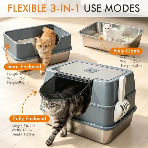 Stainless Steel Litter Box with Litter Box Enclosed Top Entry Metal Litterbox for Big Cats Easy Cleaning Anti-Leakage & High Sided with& Scoop in Kuwait
