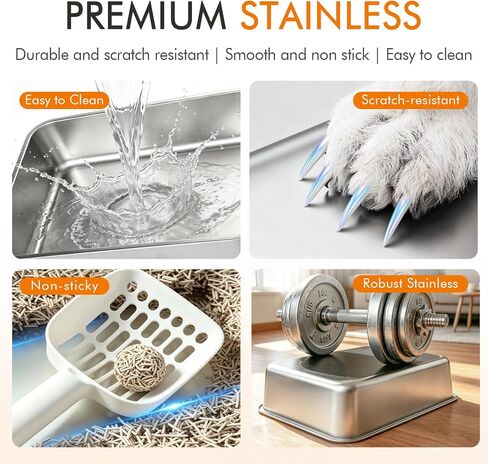 Stainless Steel Litter Box with Litter Box Enclosed Top Entry Metal Litterbox for Big Cats Easy Cleaning Anti-Leakage & High Sided with& Scoop in Kuwait
