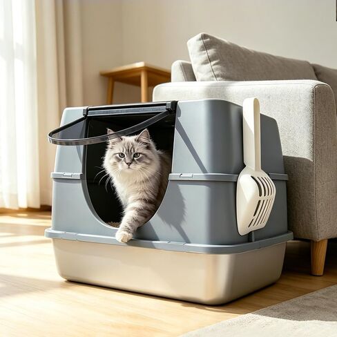 Stainless Steel Litter Box with Litter Box Enclosed Top Entry Metal Litterbox for Big Cats Easy Cleaning Anti-Leakage & High Sided with& Scoop in Kuwait