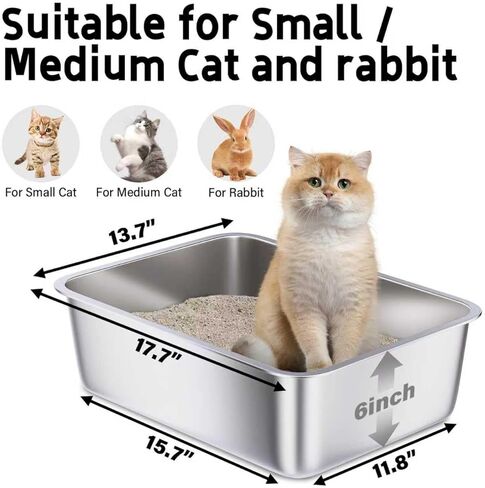 Stainless Steel Litter Box, Medium Metal Litter Box for Cat,Easy Clean Non Stick Easy Entry No Smell Metal Litterbox for Kitty/Rabbits in Kuwait