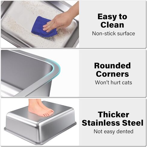 Stainless Steel Litter Box, Medium Metal Litter Box for Cat,Easy Clean Non Stick Easy Entry No Smell Metal Litterbox for Kitty/Rabbits in Kuwait