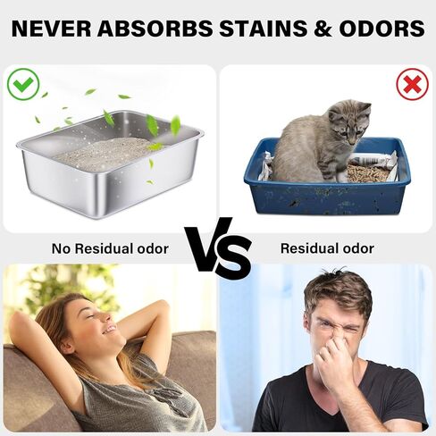 Stainless Steel Litter Box, Medium Metal Litter Box for Cat,Easy Clean Non Stick Easy Entry No Smell Metal Litterbox for Kitty/Rabbits in Kuwait