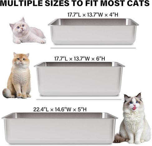 Stainless Steel Litter Box, Medium Metal Litter Box for Cat,Easy Clean Non Stick Easy Entry No Smell Metal Litterbox for Kitty/Rabbits in Kuwait