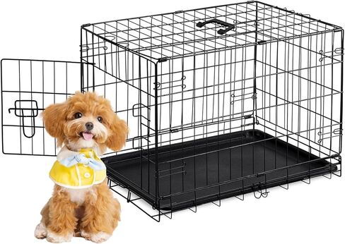 Dog Crate - Single Door 30 Inch Portable Puppy Dog Cage, Metal Wire Pet Kennel with Secure Lock, Leak-Proof Pan Tray, Foldable Design for Dogs Pets Indoor Training and Outdoor Trave in Kuwait