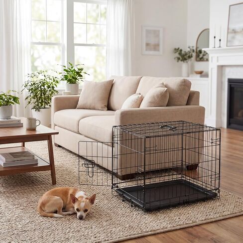 Dog Crate - Single Door 30 Inch Portable Puppy Dog Cage, Metal Wire Pet Kennel with Secure Lock, Leak-Proof Pan Tray, Foldable Design for Dogs Pets Indoor Training and Outdoor Trave in Kuwait