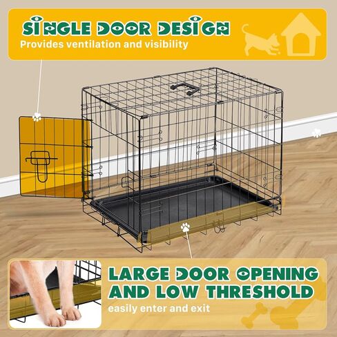 Dog Crate - Single Door 30 Inch Portable Puppy Dog Cage, Metal Wire Pet Kennel with Secure Lock, Leak-Proof Pan Tray, Foldable Design for Dogs Pets Indoor Training and Outdoor Trave in Kuwait