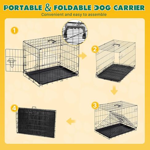 Dog Crate - Single Door 30 Inch Portable Puppy Dog Cage, Metal Wire Pet Kennel with Secure Lock, Leak-Proof Pan Tray, Foldable Design for Dogs Pets Indoor Training and Outdoor Trave in Kuwait