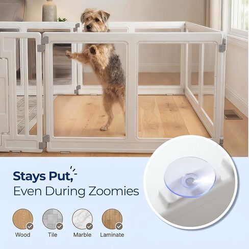 Clear Acrylic Dog Playpen with Door, Transparent Puppy Playpen for Small and Medium Puppies, Easy Assemble Pet Fence Indoor with Safety Lock(White, 69.3 x 35 x 22.4 Inch) in Kuwait