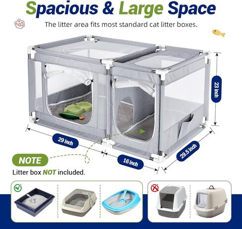 2-in-1 Cat Playpen with Litter Box Area, Keaber Indoor Pet Tent for Kittens Puppies with Waterproof Mat, Dog Enclosure for Adaptation, Training, Recovery & Travel (Light Grey, with Carrying Case) in Kuwait