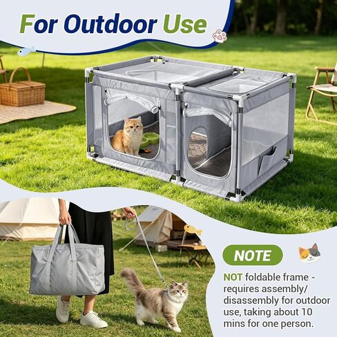 2-in-1 Cat Playpen with Litter Box Area, Keaber Indoor Pet Tent for Kittens Puppies with Waterproof Mat, Dog Enclosure for Adaptation, Training, Recovery & Travel (Light Grey, with Carrying Case) in Kuwait