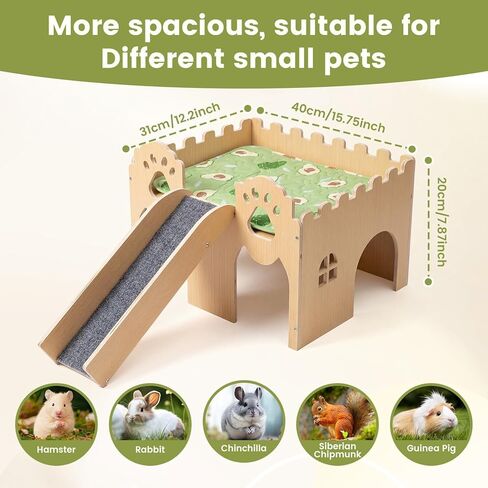 Guinea Pig Castle Extra Large, Sturdy Wooden Hideout House Ventilated Multi-Entry Small Animal Habitat, Easy to Assemble for Guinea Pigs, Bunnies, Hamsters, and Chinchillas in Kuwait