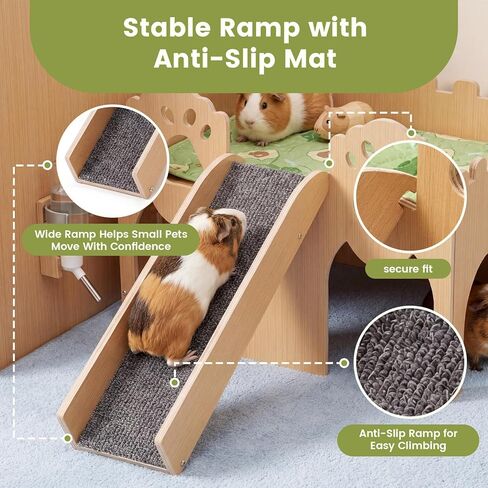 Guinea Pig Castle Extra Large, Sturdy Wooden Hideout House Ventilated Multi-Entry Small Animal Habitat, Easy to Assemble for Guinea Pigs, Bunnies, Hamsters, and Chinchillas in Kuwait
