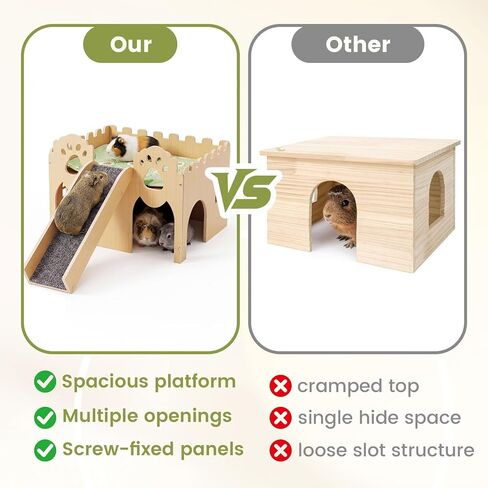 Guinea Pig Castle Extra Large, Sturdy Wooden Hideout House Ventilated Multi-Entry Small Animal Habitat, Easy to Assemble for Guinea Pigs, Bunnies, Hamsters, and Chinchillas in Kuwait