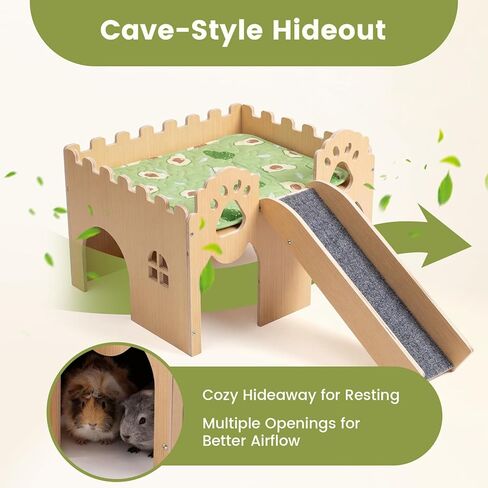 Guinea Pig Castle Extra Large, Sturdy Wooden Hideout House Ventilated Multi-Entry Small Animal Habitat, Easy to Assemble for Guinea Pigs, Bunnies, Hamsters, and Chinchillas in Kuwait