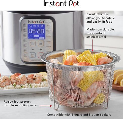 سلة بخار شبكية كبيرة رسمية من Instant Pot، مصنوعة من الفولاذ المقاوم للصدأ، مستديرة - باخرة ومصفاة متعددة الاستخدامات للخضروات والأسماك والمزيد - متينة ومقاومة للصدأ ومقبض سهل الرفع وآمنة للاستخدام في غسالة الأطباق in Kuwait