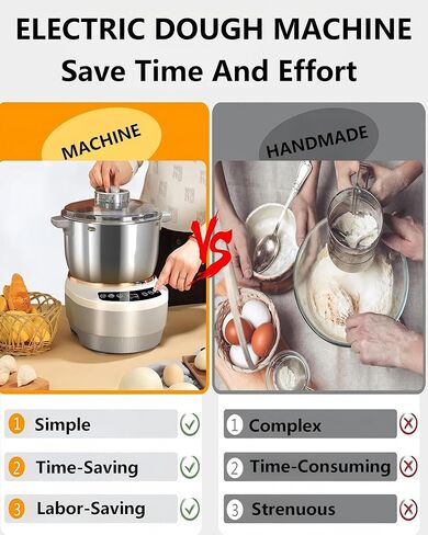7L Dough Maker with Fermentation, Quiet 200W Stand Mixer, 304 Stainless Steel Bowl, Timer for Home Baking Bread Pizza Sourdough in Kuwait