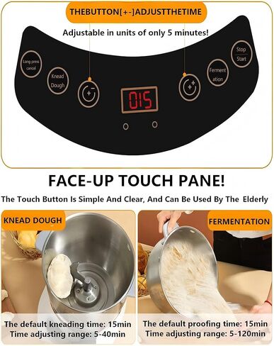 7L Dough Maker with Fermentation, Quiet 200W Stand Mixer, 304 Stainless Steel Bowl, Timer for Home Baking Bread Pizza Sourdough in Kuwait