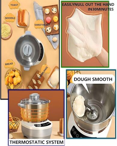 7L Dough Maker with Fermentation, Quiet 200W Stand Mixer, 304 Stainless Steel Bowl, Timer for Home Baking Bread Pizza Sourdough in Kuwait