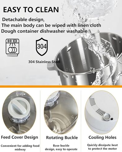 7L Dough Maker with Fermentation, Quiet 200W Stand Mixer, 304 Stainless Steel Bowl, Timer for Home Baking Bread Pizza Sourdough in Kuwait