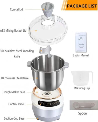 7L Dough Maker with Fermentation, Quiet 200W Stand Mixer, 304 Stainless Steel Bowl, Timer for Home Baking Bread Pizza Sourdough in Kuwait