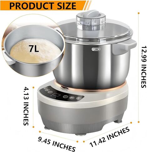 7L Dough Maker with Fermentation, Quiet 200W Stand Mixer, 304 Stainless Steel Bowl, Timer for Home Baking Bread Pizza Sourdough in Kuwait