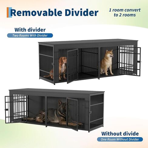 GarveeLife 78.7" Heavy Duty Dog Crate Furniture, Dog Cage Furniture with Divider, Wooden Kennel Indoor TV Stand End Table for Large/Medium Dogs, Black in Kuwait