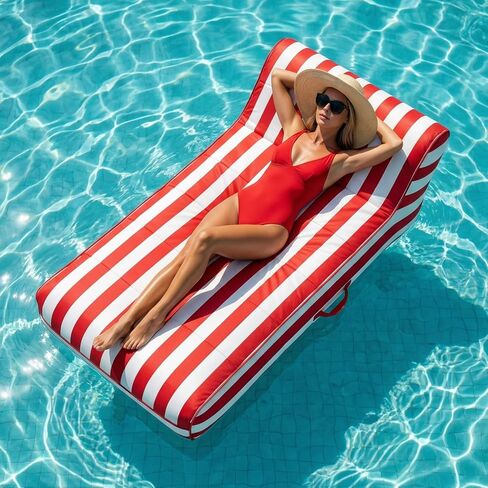 Upholstered Stylish Pool Float Lounger Recliner, Large Floating Chair & Backrest, Heavy Duty Lake, Beach, Adults & Kids - Comfortable Tube, Durable Water Floaty Tanning Lounge - Terracotta in Saudi Arabia