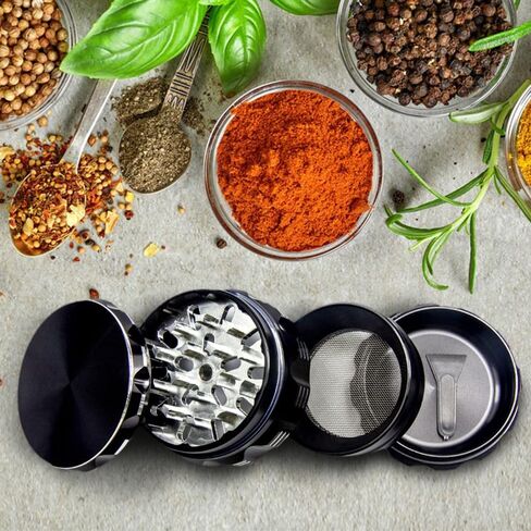 مطحنة أعشاب 2.5 بوصة، أدوات المطبخ، مطحنة توابل لتوابل الطبخ، ألومنيوم (أسود) in Kuwait