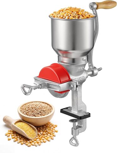VEVOR Manual Grain Mill with High Hopper, Hand-Crank Corn Grinder, Heavy Duty Cast Iron Wheat Grinding Mill with Stable Table Clamp & Dust Cover for Grains Spices Coffee Beans Nuts in Kuwait