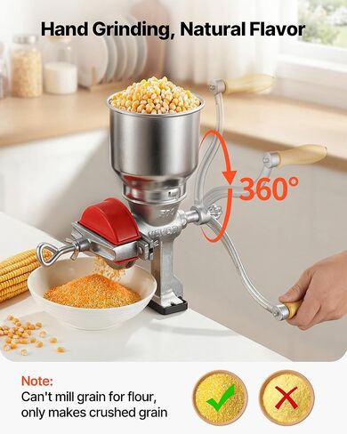VEVOR Manual Grain Mill with High Hopper, Hand-Crank Corn Grinder, Heavy Duty Cast Iron Wheat Grinding Mill with Stable Table Clamp & Dust Cover for Grains Spices Coffee Beans Nuts in Kuwait