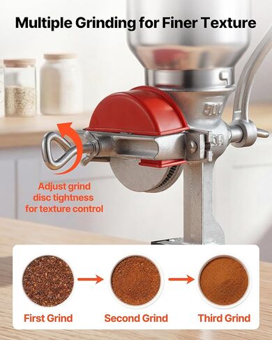 VEVOR Manual Grain Mill with High Hopper, Hand-Crank Corn Grinder, Heavy Duty Cast Iron Wheat Grinding Mill with Stable Table Clamp & Dust Cover for Grains Spices Coffee Beans Nuts in Kuwait