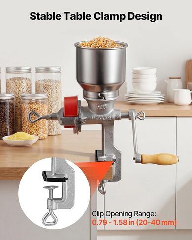 VEVOR Manual Grain Mill with High Hopper, Hand-Crank Corn Grinder, Heavy Duty Cast Iron Wheat Grinding Mill with Stable Table Clamp & Dust Cover for Grains Spices Coffee Beans Nuts in Kuwait
