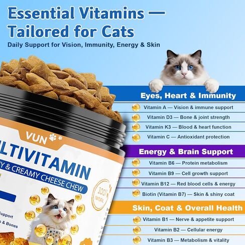Cat Vitamins Crunchy&Creamy Chews-15 in 1 Cat Multivitamin Treat,Taurine for Cats Immune,Digestive,Skin&Coat,Joint,Heart & Brain with Fish Oil,DL-Methionine,Probiotics of All Breeds Ages,500 Counts in Kuwait